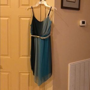 Blue ombré chiffon dress with silver belt
